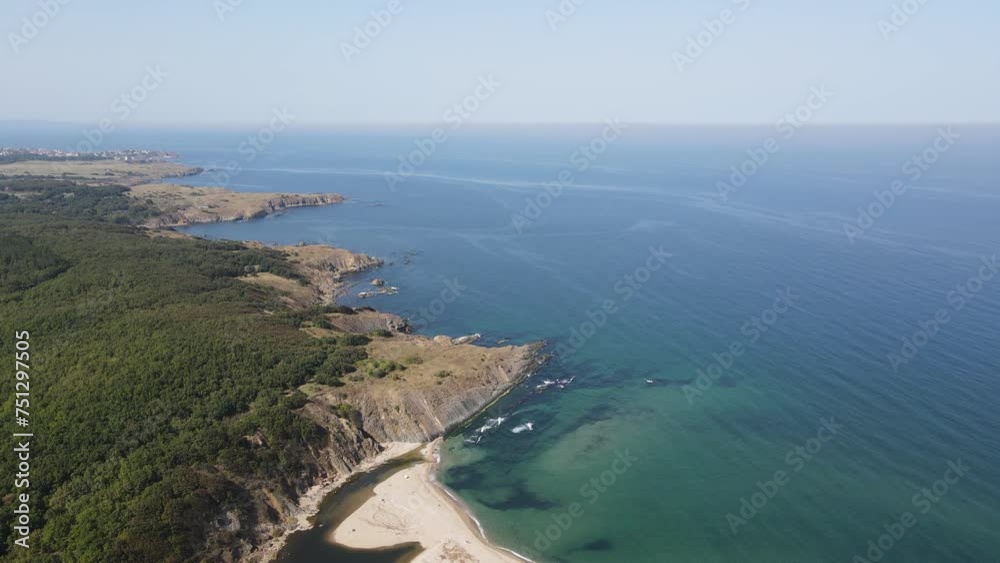 Aerial view of beach at the mouth of the Veleka River, Sinemorets village, Burgas Region, Bulgaria