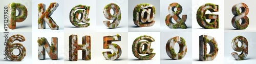3D Lettering Typeface That Blends Rusty concrete With Moss. AI generated illustration