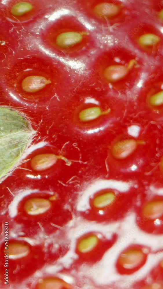 Vertical video. Falling Fresh Strawberry, Top-View Rotation, Macro Zoom, Slow Motion. Background of Strawberry Berries. Vertical video. Falling Fresh Strawberry, Top-View Rotation, Macro Zoom, Slow Motion. Background of Strawberry Berries.