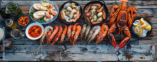 Seafood feast on a dock realistic ocean bounty with rustic charm
