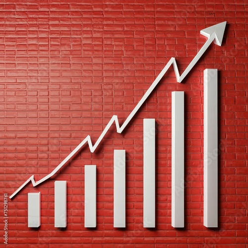 red arrows rising on the wall, growth chart or graph investment