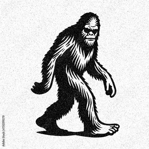Grit & Grunge: Bigfoot's Haunt - A Textured Illustration Infused with Raw Power, Capturing the Enigma of the Wilderness. Stamp effect.