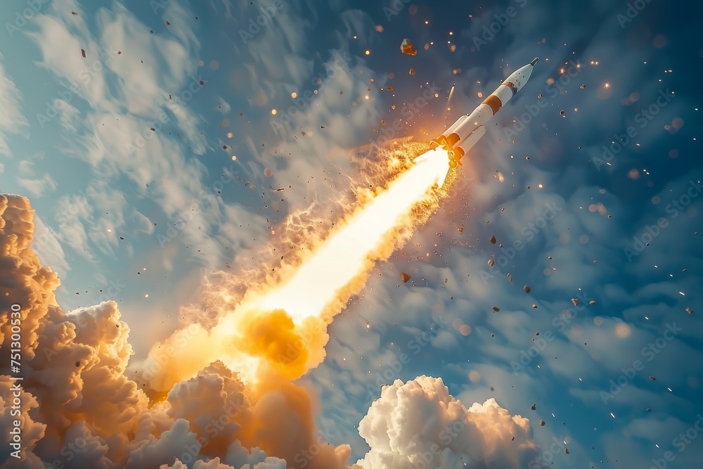 Rocket takes off into the sky Rocket takes off into the sky
