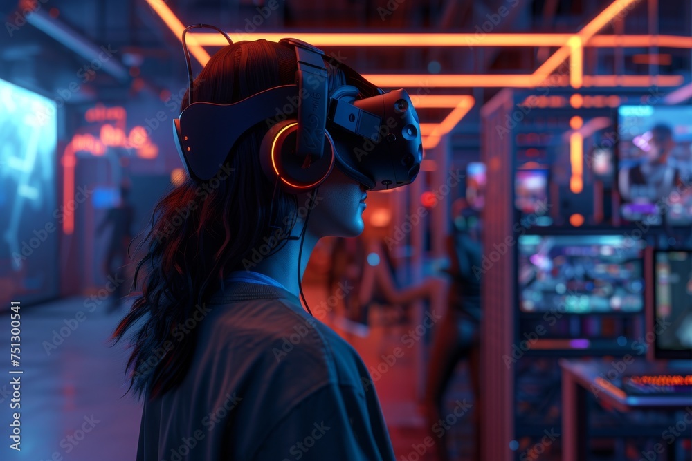 Obraz premium VR Descriptive Mixed Virtual Reality Goggles for Optic. Augmented reality Glasses Travel accessories. Future Technology Observation Headset Gadget and Virtual Reality Rehabilitation Wearable Equipment