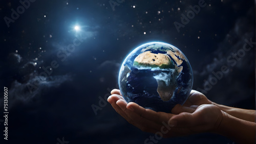 hand holding earth with space background