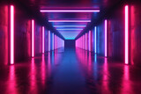 A long hallway glowing with neon lights stretching into the distance