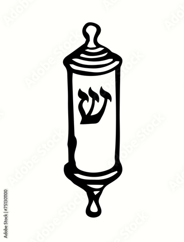 Vector drawing. Jewish box with torah. Mezuzah