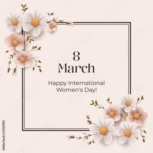 An elegant pastel vintage illustration for International Women's Day on March 8th, featuring flowers. Perfect for greeting cards, invitations, and posters, celebrating femininity and love. Not AI