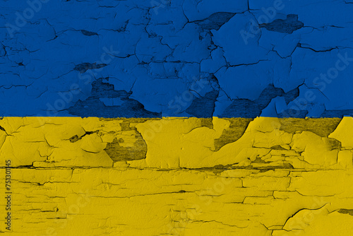 Ukraine Flag Painted on Old Wood Plank Background