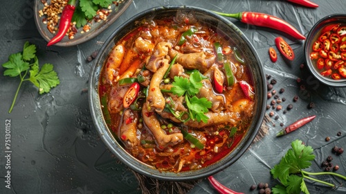 Chicken feet soup, traditional Thai food Chicken feet soup that is hot and spicy.