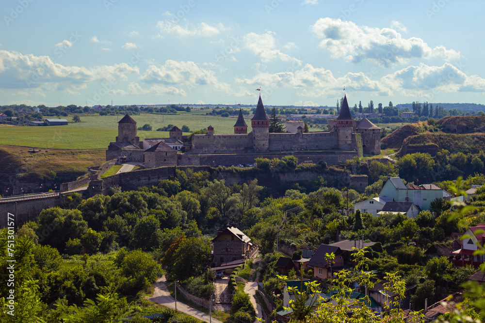 Kamianets-Podilskyi Castle. It is a former Ruthenian-Lithuanian ancient defensive fortress located on a rock in the historic city of Kamianets-Podilskyi, Ukraine