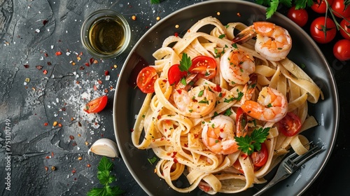Fettuccine Pasta with Shrimp, Tomatoes and Herbs