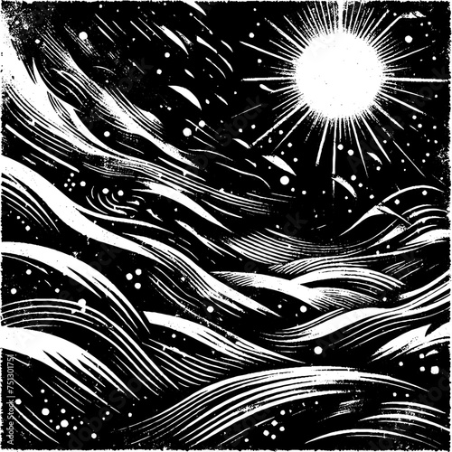 Sunlit Fury: Illuminated Rough Sea Waves - An Illustration of Nature's Dynamic Dance, Where Sunlight Meets Ocean's Roar.
