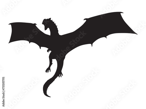 dragon silhouette vector isolated black on white background