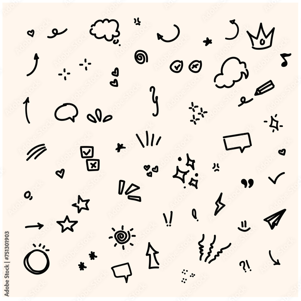 Set of Comic decorative brush stroke lines, design elements, emotion symbols, anime movement with illustration style doodle and line art Set of Comic decorative brush stroke lines, design elements, emotion symbols, anime movement with illustration style doodle and line art