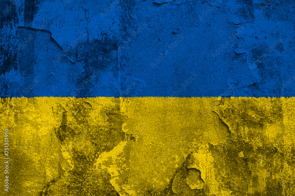 Ukraine Flag Cracked Concrete Wall Textured Background