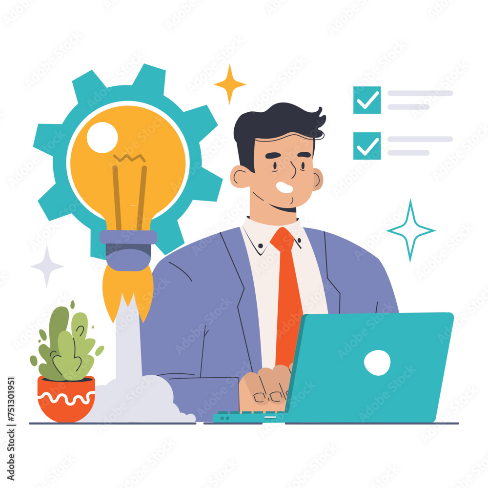 Focused manager concept. Flat vector illustration Focused manager concept. Flat vector illustration