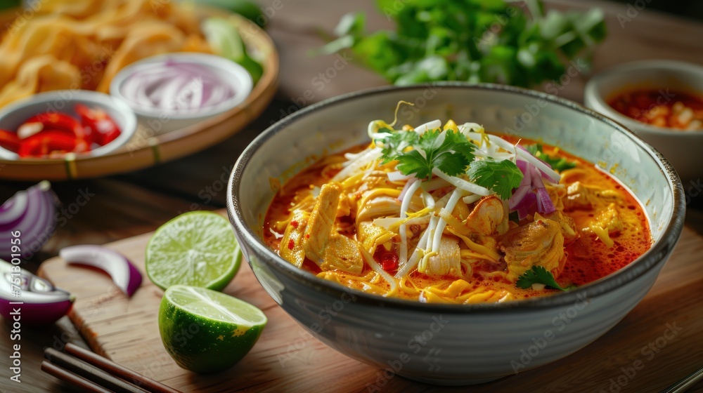 Northern Thai style khao soi, chicken noodle soup recipe