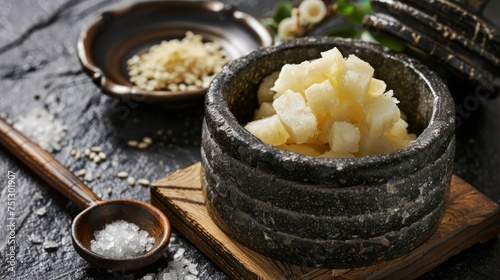 Japanese food Tororo Grind Chinese yam in a mortar. photo