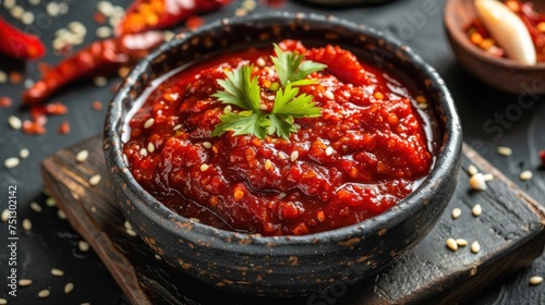 Korean gochujang (red chili paste), a spicy and sweet condiment in Korean cuisine.