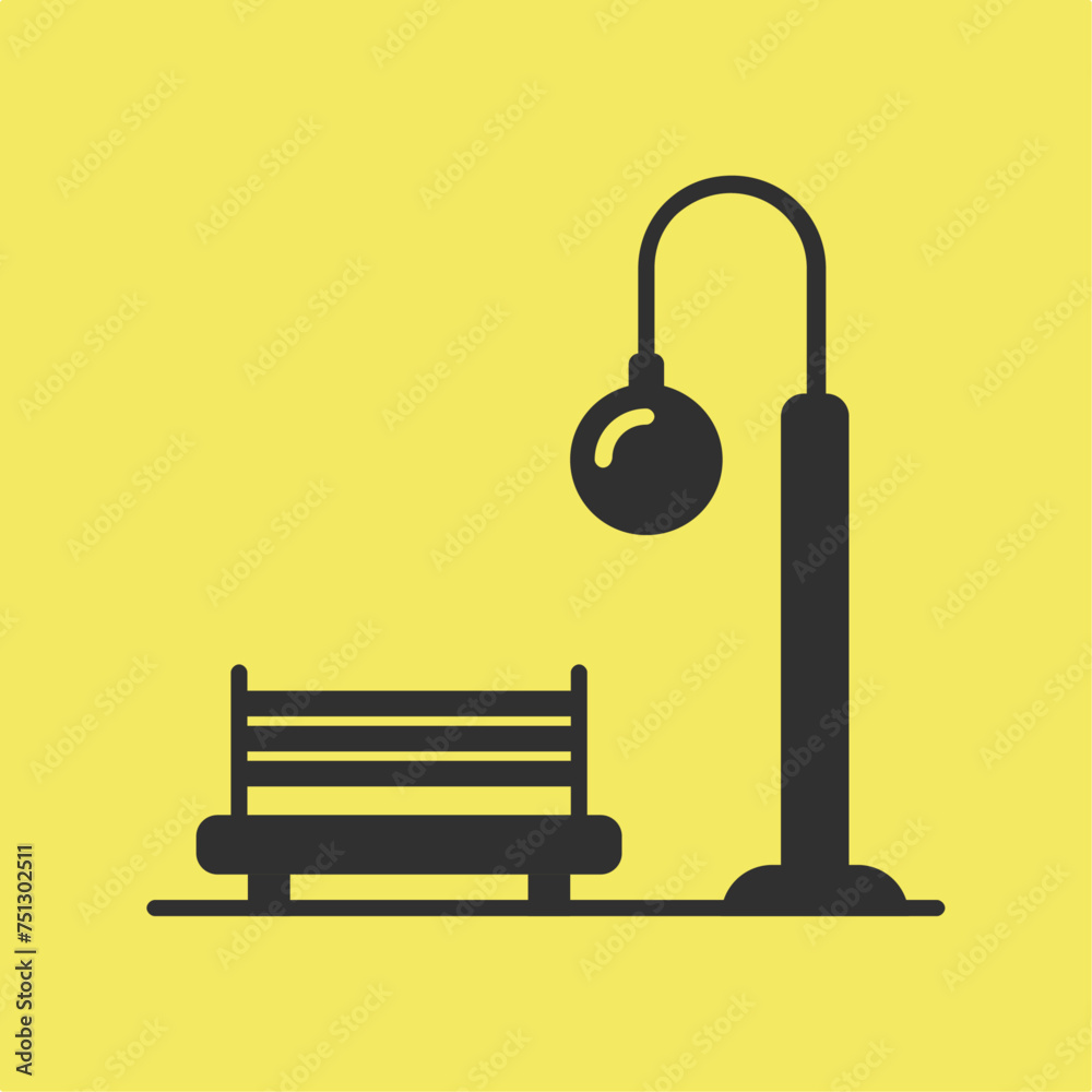 Street light and bench park sign icon vector illustration Street light and bench park sign icon vector illustration