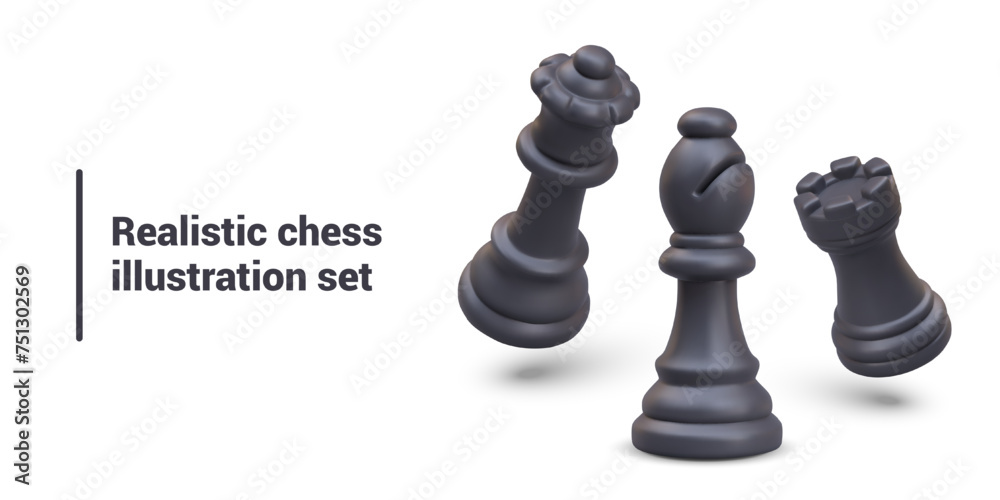 Set of realistic chess pieces in different positions. Effect of movement, attack Set of realistic chess pieces in different positions. Effect of movement, attack