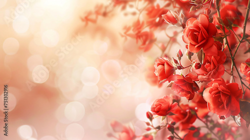 Beautiful red spray roses blurred background 