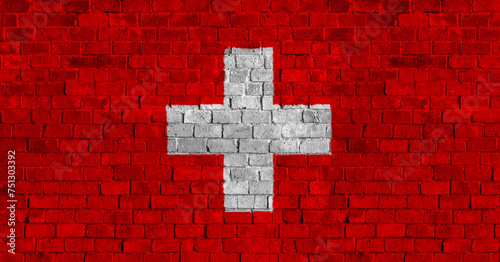 Swiss Confederation Flag Over a Grunge Brick Background