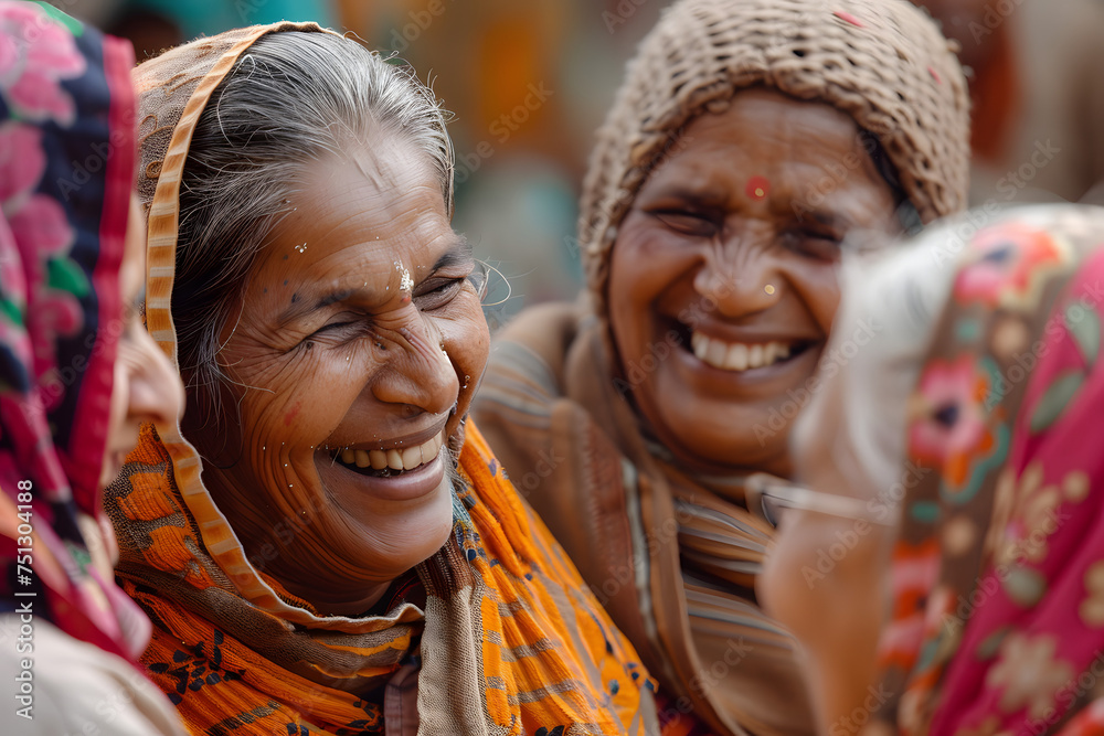 A group of Indian woman talking and laughing together 