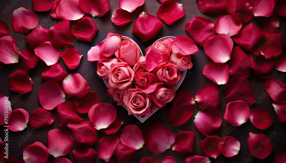 A heart-shaped box is overflowing with delicate pink roses, creating a romantic and cheerful display A heart-shaped box is overflowing with delicate pink roses, creating a romantic and cheerful display