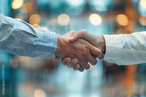 Shaking hands with another person. Concept: Deal done or agreement made.Ai