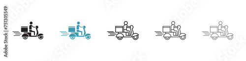 Courier on Motorbike Vector Icon Set. Expedited Catering Scooter vector symbol for UI design.