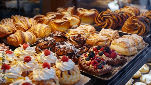 tray with delicious and fresh pastries on display