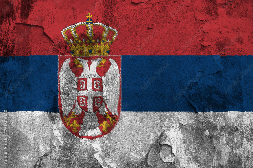 Republic of Serbia Flag Cracked Concrete Wall Textured Background
