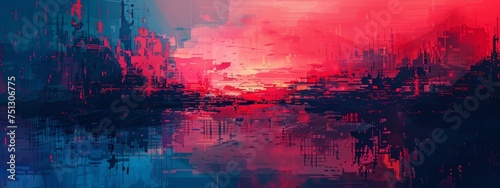 pixel art  glitch effect   background texture  red blue