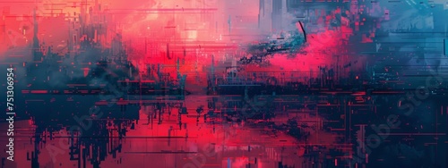 pixel art, glitch effect , background texture, red blue