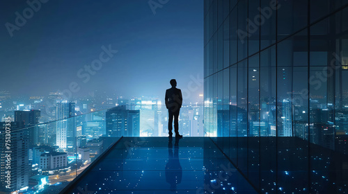 Businessman standing at transparent glass floor on r