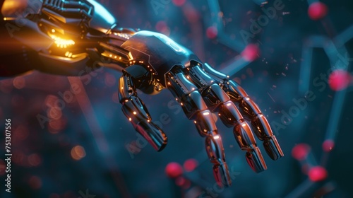 Businessman's robot hand, futuristic artificial intelligence AI technology revolution, development, 3D rendering graphics