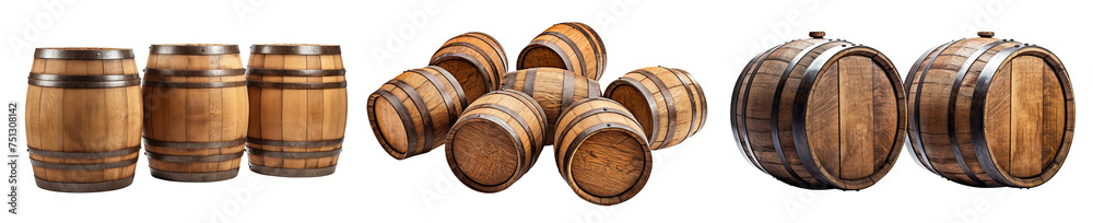 Set of wooden oak barrels cut out