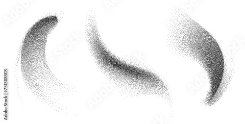 Dotwork abstract shapes, black grain texture, Abstract stipple sand effect, gradient from dots. Vector illustration.
