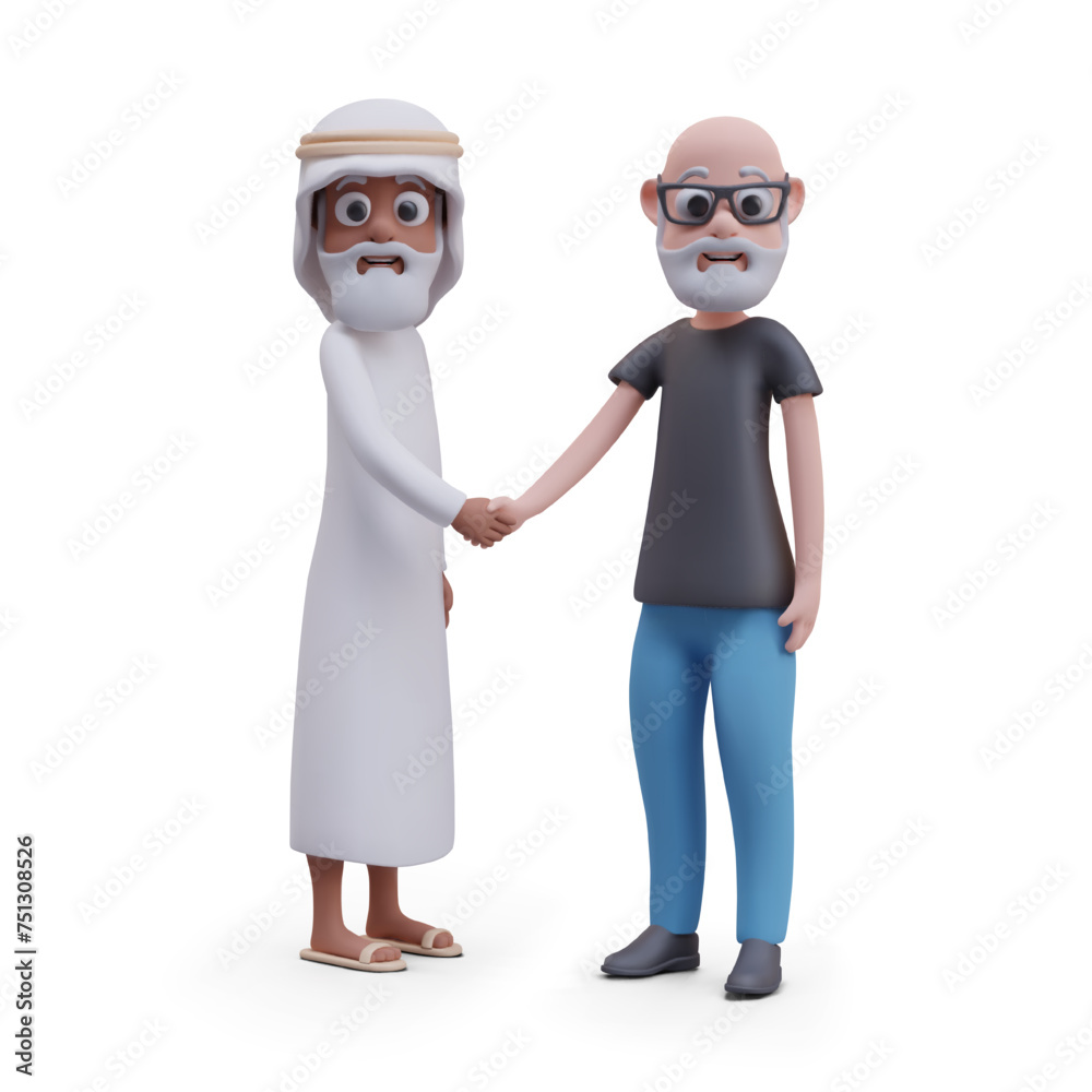 Men of different faiths shake hands. Partnership without prejudice Men of different faiths shake hands. Partnership without prejudice