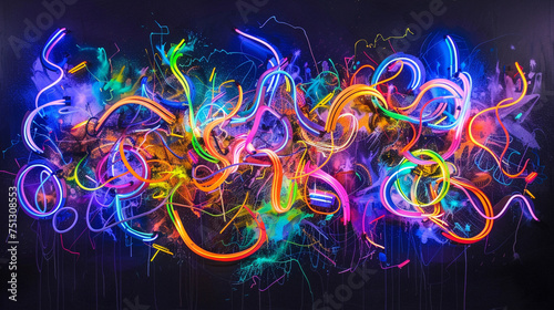 Neon ribbons of energy pulsating with life, their vibrant hues illuminating the darkness with a radiant glow.