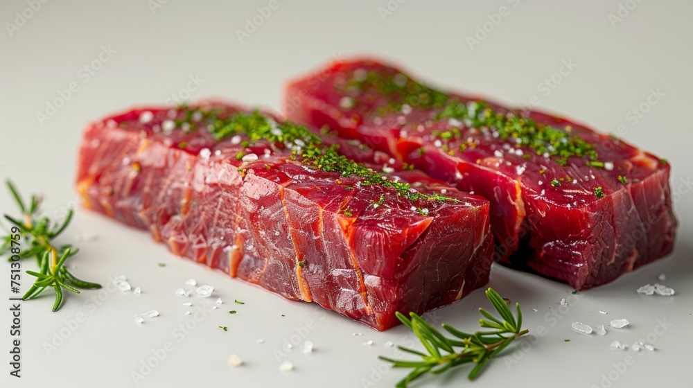 2 pieces of raw beef isolate on white background