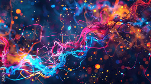 Neon tendrils of light dancing across an infinite canvas, weaving together to form an otherworldly tapestry of color and motion.