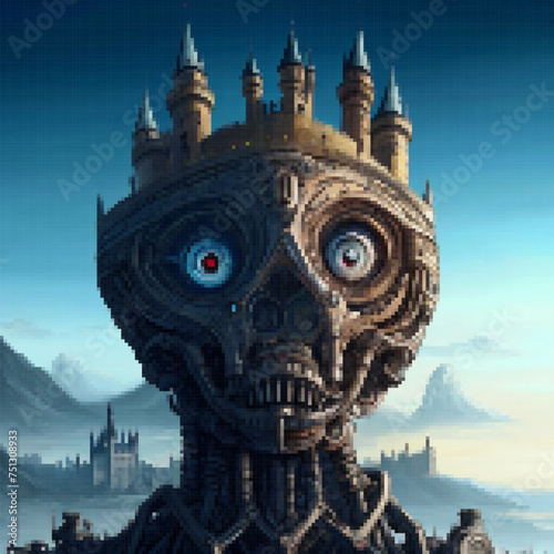 Large castle like skull, Vector illustration. Pixel design. photo