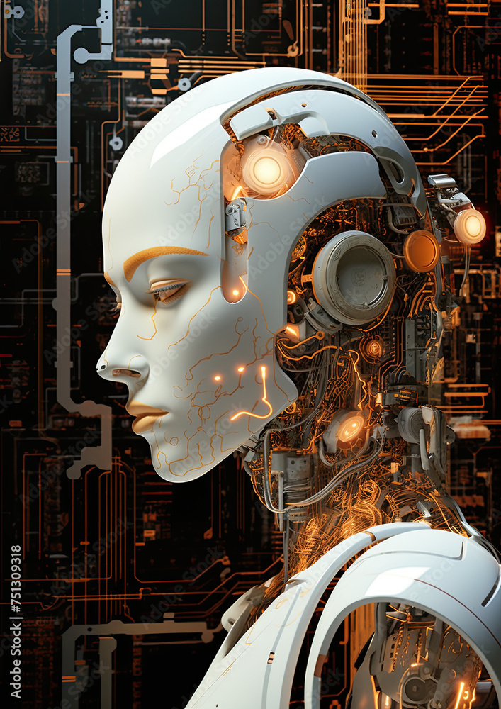 Fototapeta premium Illustration of a Cybernetic Girl. Concept of robot, future and technology