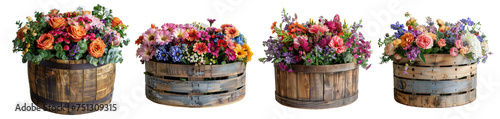 Round wooden flower boxes isolated on white or transparent background generative  © GHart