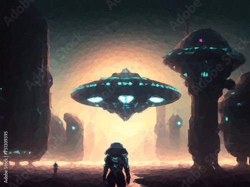 Alien Spaceship, Vector ill...