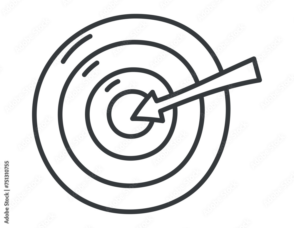 Vector isolated doodle symbol of round target with arrow. Vector isolated doodle symbol of round target with arrow.