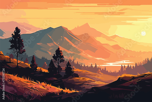 Mountains landscape at sunset vector illustration vector illustration. Generative AI